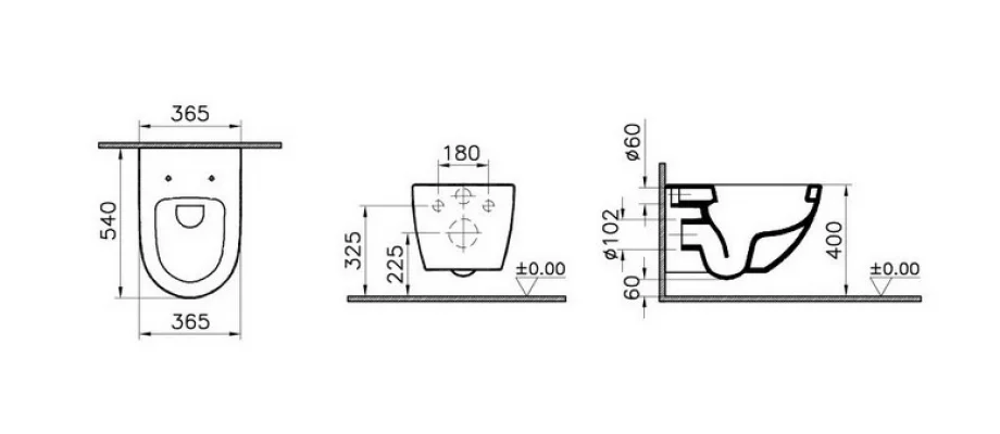 Cuvette suspendue sans bride pour abattant WC lavant - taille standard